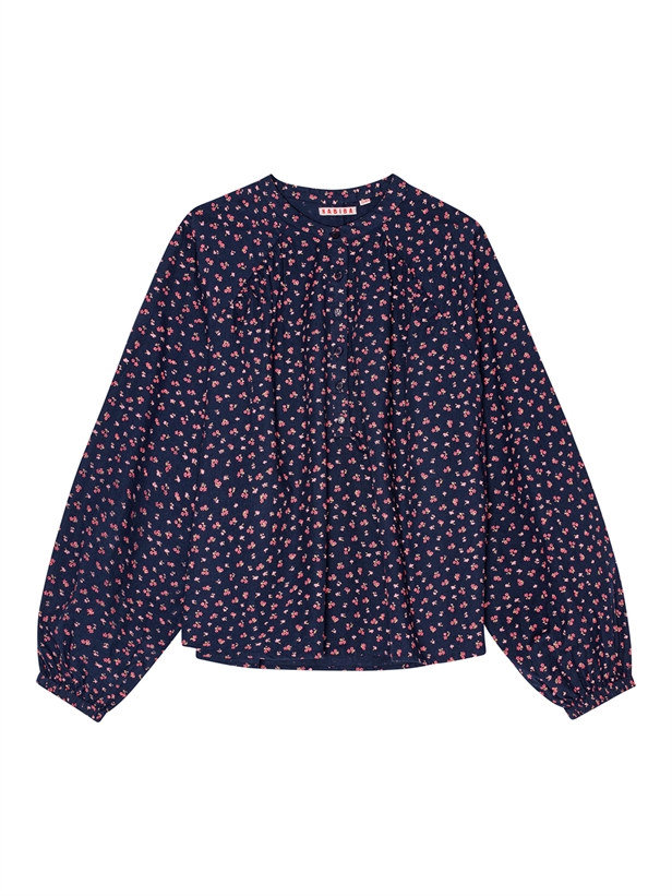 Habiba Fleur Blouse With Gatherings Indigo