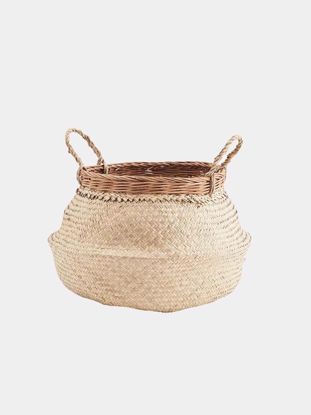 Madam Stoltz Seagrass basket w/ handles F1203-31 D:35x30 cm