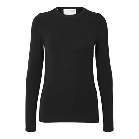 Selected Femme SlwManja LS O-Neck Black 16094343 langærmet sort bluse til kvinder fra MAAK Shop