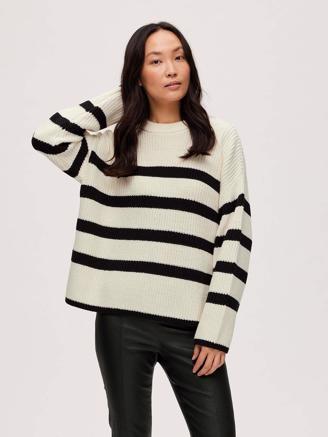 Selected Femme SlfBloomie LS Knit O-Neck White/Black