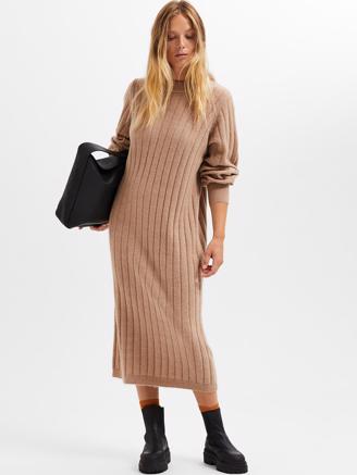 Selected Femme SlfGlowie LS Knit O-Neck Dress Warm Taupe