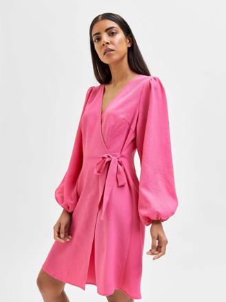 Selected Femme SlfIda - Asia LS Short Wrap Dress Pink Yarrow