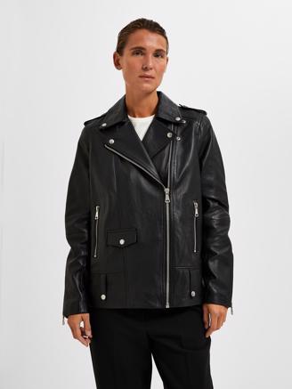 Selected Femme SlfMadison Leather Jacket Black