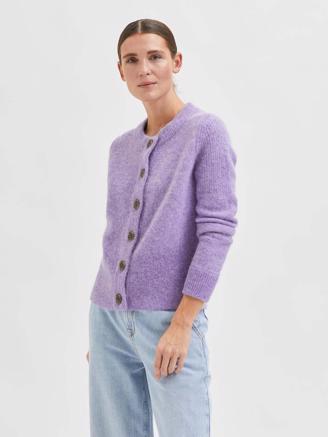 Selected Femme SlfSia LS Knit Cardigan Violet Tulip