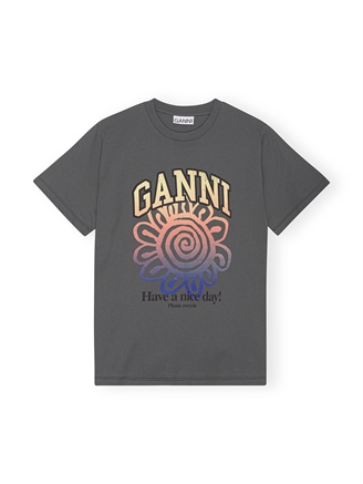 Ganni T3717 Basic Jersey Flower Relaxed T-shirt Volcanic Ash