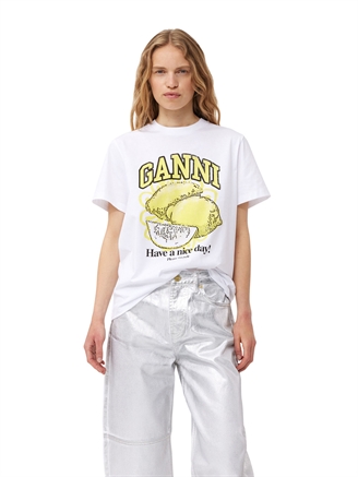 Ganni T3768 Basic Jersey Lemon Relaxed T-shirt Bright White