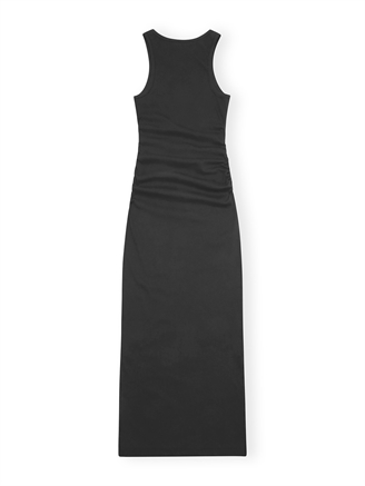 Ganni T3935 Soft Cotton Rib Tank Top Long Dress Black