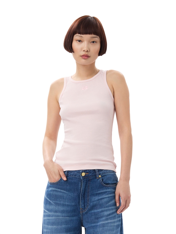 Ganni T4016 Soft Cotton Rib Tank Top Chalk Pink