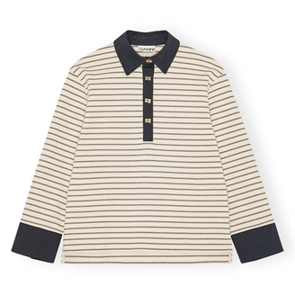 Ganni T4215 Single Piquet Jersey Polo Egret