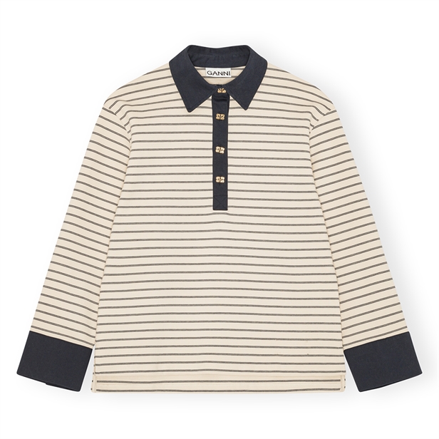 Ganni T4215 Single Piquet Jersey Polo Egret