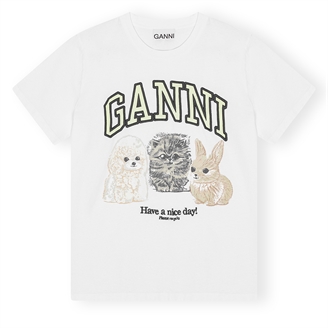 Ganni T4237 Basic Cotton Jersey Animals Relaxed T-shirt Bright White