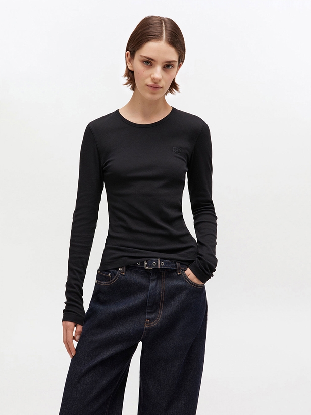 Ganni T4313 Soft Cotton Rib Long Sleeve Black/Black