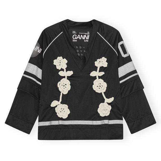 Ganni T4392 Cycora Jersey Oversized Long Sleeve Black