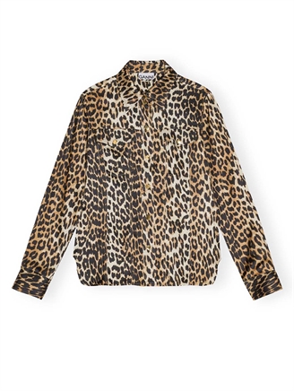 Ganni W0321 Printed Satin Shirt Leopard