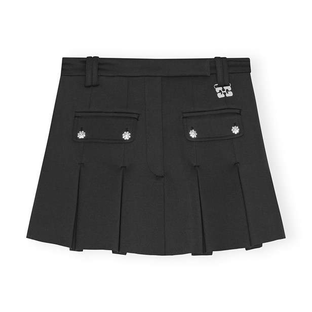 Ganni W0517 Scuba Neoprene Pleated Mini Skirt Phantom