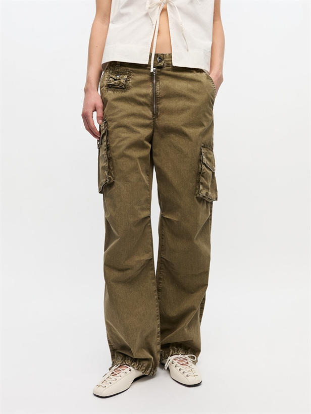 Ganni W0754 Washed Cotton Twill Pants Kalamata