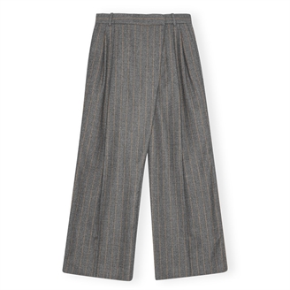 Ganni Wool Stripe Mid Waist Pants Pewter