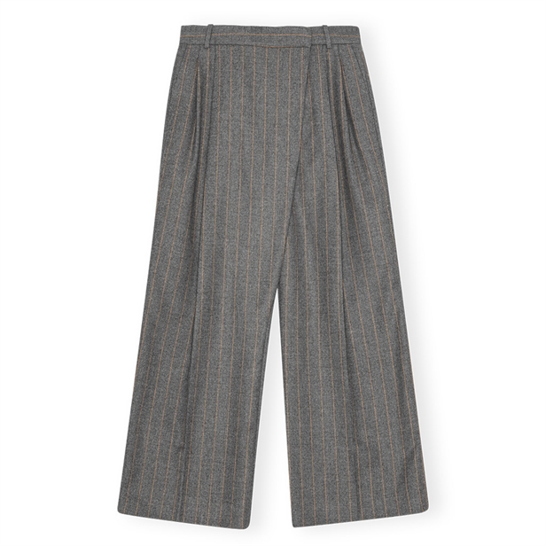 Ganni Wool Stripe Mid Waist Pants Pewter