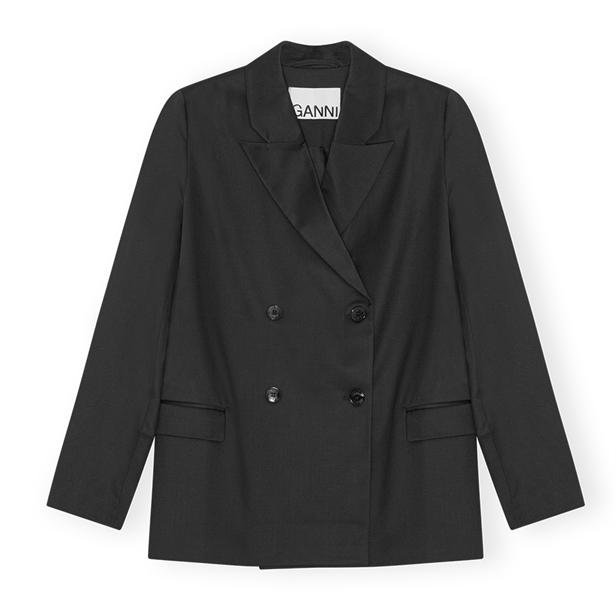 Ganni W0797 Calendered Wool Blazer Black