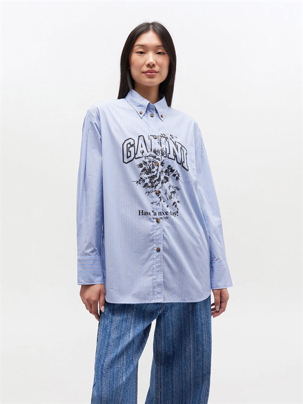 Ganni W0826 Stripe Cotton Oversized Shirt Lavender Lustre