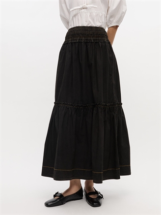 Ganni W0877 Garment Dyed Cotton Smock Maxi Skirt Black
