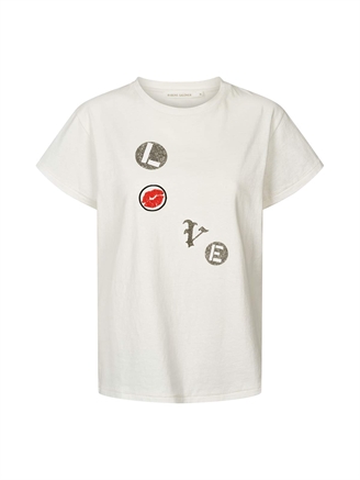 Rabens Saloner Ambla Love Patch T-Shirt Chalk