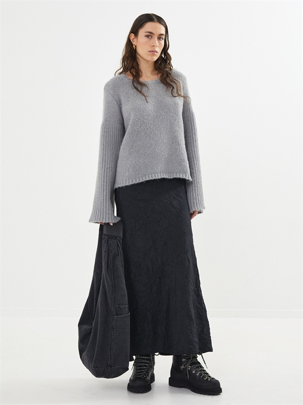 Rabens Saloner Emiko Dual knit rib sleeve sweater Light grey