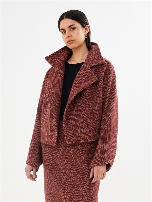 Rabens Saloner Lunna Herringbone Jacket Burgundy Combo