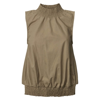 Rabens Saloner Fiola Poplin Heavy Shirring Top Dry Bark