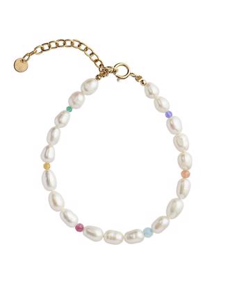 White Pearls and Candy Stones Bracelet Gold