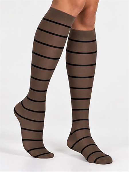 A Moi Maren Striped Knee High Sock Dark brown and black stripe