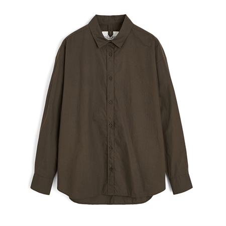 Aiayu Shirt Smokey Brown mørkebrun bomuldsskjorte i afslappet og voluminøs pasform