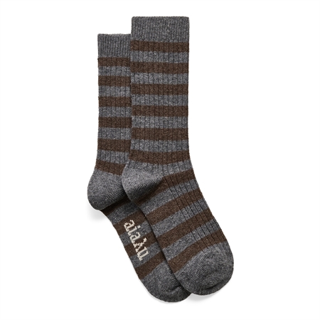 Aiayu Striped Cashmere Sock Mix Grey i merinould og genanvendt kashmir