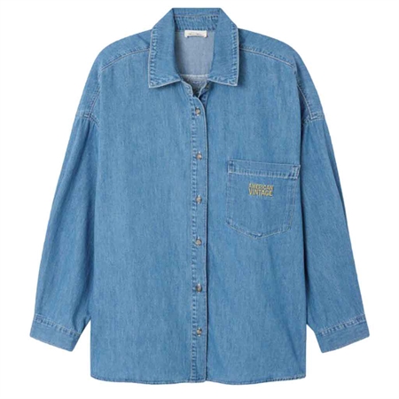 American Vintage IZEWAY Shirt - Klassisk blå denimskjorte i Medium Blue