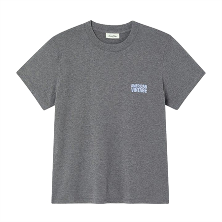 Mørkegrå meleret kortærmet Ykobow T-shirt i blød bomuld med rund hals og logoprint på fronten til kvinder fra American Vintage.