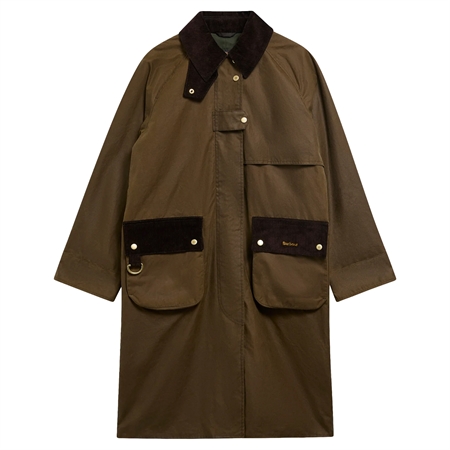 Barbour Kirklees Wax Jacket Beech lang voksjakke med fløjlskrave