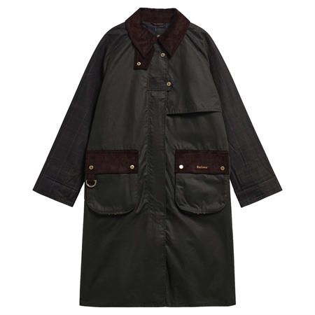 Barbour Check Kirklees Waxed Jacket Olive lang vokset jakke