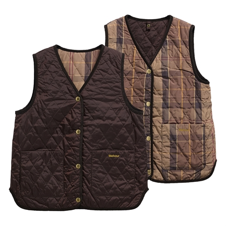 Barbour TR Icons Reversible Liner Dark Brown vendbar quiltet vest med tartanmønster