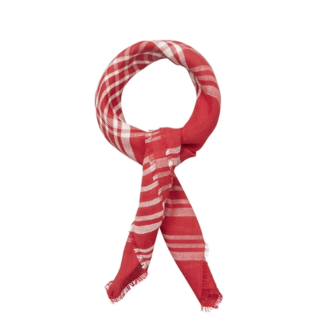 Becksöndergaard Grid Cowea Scarf Salsa Red rødt og hvidt ternet bomuldstørklæde med rå kanter