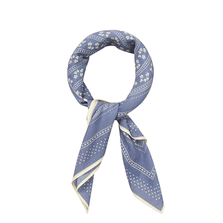 Becksöndergaard Talianna Cotta Scarf Vintage Indigo Blue blåmeleret bomuldstørklæde med hvidt print og klassisk kant
