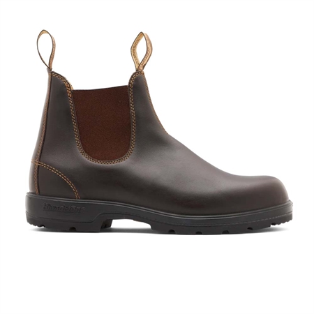 Mørkebrun vandafvisende BL 550 Classics Chelsea Boot læderstøvle med elastiske sider og pull-tabs til kvinder fra Blundstone.