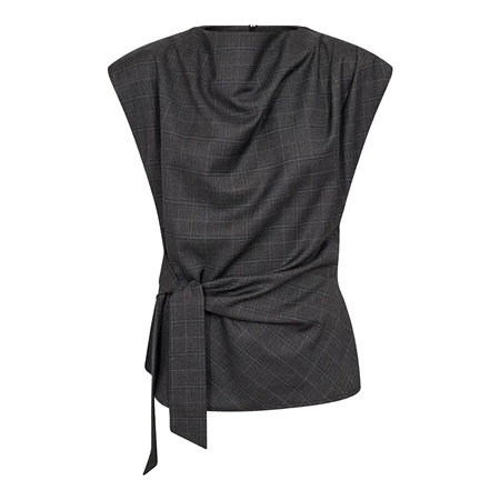 Co'Couture EloraCC Check Pleat Top Dark Grey