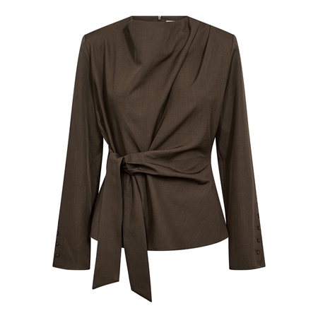 Co'Couture LunaCC Pleat Tie Blouse Dusty Army