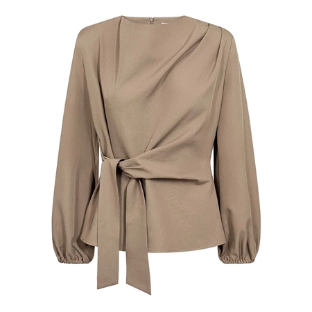 Co'Couture LunaCC Tie Blouse Taupe