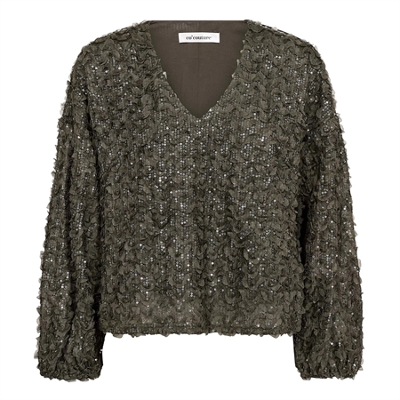Co'Couture MalinaCC Sequin V-Blouse Dusty Army