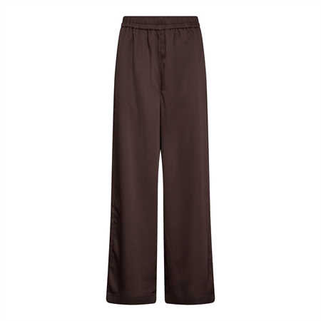 Co'Couture MeiCC Pant Dark Brown mørkebrune luksus habitbukser med brede ben, pressefolder og fin satin-agtig struktur