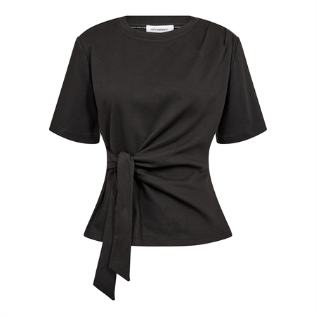 Co'Couture OrianeCC Pleat Tie Tee Black sort top i 100% bomuld med fine plisseringer og elegant bindebånd i livet
