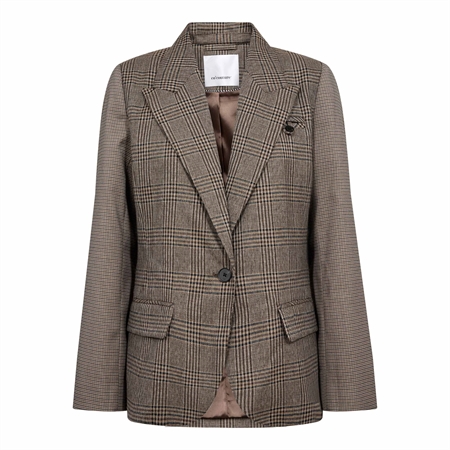 Co'Couture VeyaCC Check Fitted Blazer Brown klassisk figursyet habitjakke med brune tern og knaplukning