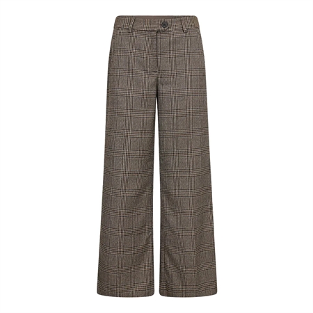 Co'Couture VeyaCC New Wide Pant Brown stilfulde habitbukser med brede ben og matchende brune og sandfarvede tern