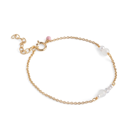 Enamel Copenhagen Sofia Bracelet Guld White and Pearls forgyldt armbånd med ægte hvide ferskvandsperler og små emaljekugler